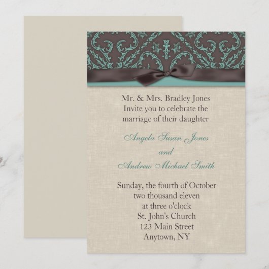 Chocolate Turquoise Invitation Kaart (Voorkant / Achterkant)