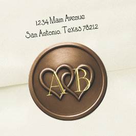 Chocolate Two Hearts Intertwined Monogram Wedding Ronde Sticker