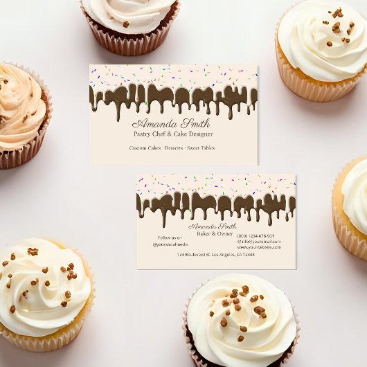Chocolate & Vanilla Confetti Frosting Drip  Visitekaartje
