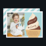 Chocolate Vanilla Ice Cream Kids Birthday Foto Bedankkaart<br><div class="desc">Deze schattige schrijfkaarten zijn ontworpen om aan te sluiten bij de uitnodigingen van de verjaardagsfeestjes van onze kinderen voor zacht serverijs. Ze bevatten een chocolade en vanilla zachte serverklikkegel met "dank u" en een teken in een schattig retro lettertype. Personaliseer met een foto van de verjaardagspartij en een voorgedrukt bericht....</div>