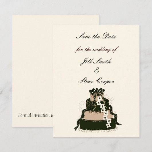 Chocolate Wedding Cake Save the Date (Voorkant / Achterkant)