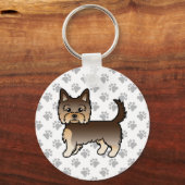 Chocolate Yorkshire Terrier Cartoon Dog & Paws Sleutelhanger (Voorkant)