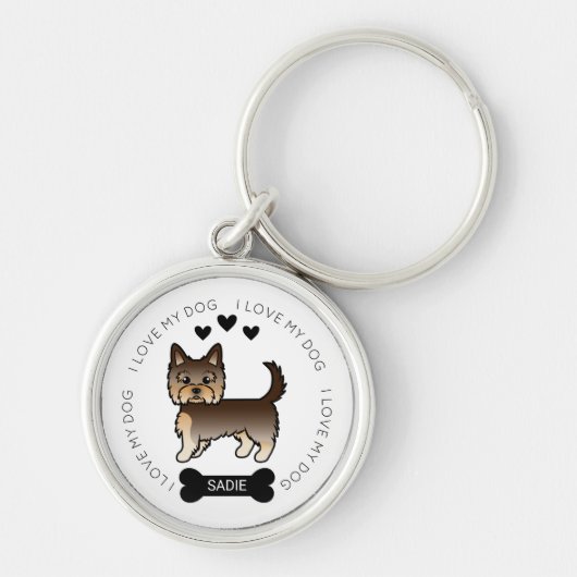 Chocolate Yorkshire Terrier Dog Love & Name Sleutelhanger (Voorkant)