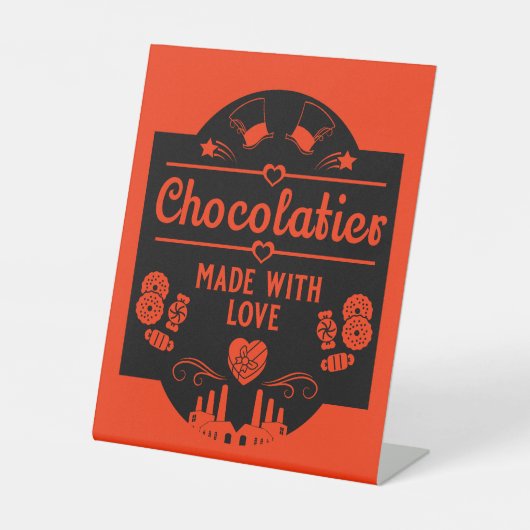 Chocolatier Maker Reclamebord Met Voetstuk (Voorkant)