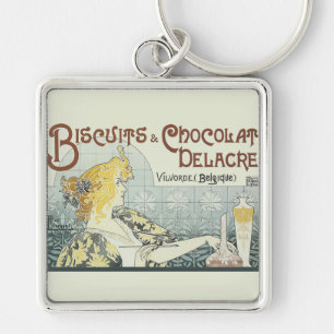 Chocoloate Art Nouveau Vrouw Sleutelhanger