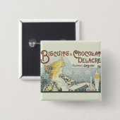 Chocoloate Art Nouveau Vrouw Vierkante Button 5,1 Cm (Voorkant /achterkant)