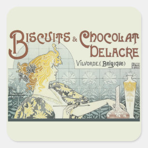 Chocoloate Art Nouveau Vrouw Vierkante Sticker