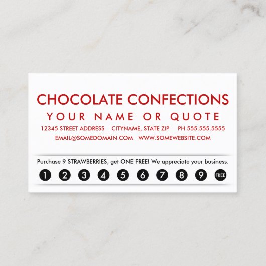 chocwijde aardbei streept een trouwe kaart klantenkaartje (Achterkant)