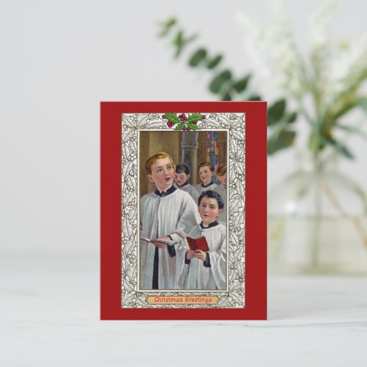 Choirboys zingen kerstliederen feestdagenkaart (Staand voorkant)