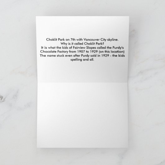 Choklit Park, Vancouver, BC Note Kaart (Binnen)