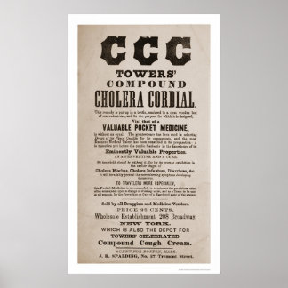 Cholera Medicine Broadside print 1870