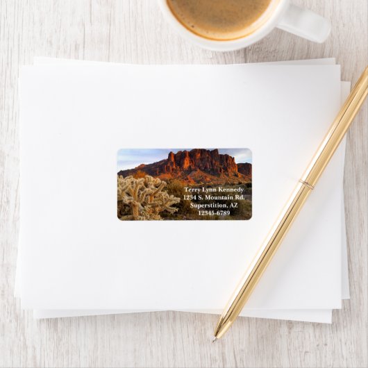 Cholla Cactus and Superstition Mountain / Arizona Etiket (Insitu)