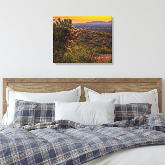 Cholla Cactus Desert Flowers Arizona Sunset 20x16 Canvas Afdruk (Insitu (Slaapkamer))