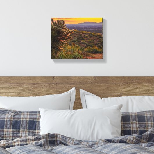 Cholla Cactus Desert Flowers Arizona Sunset 8 x 10 Canvas Afdruk (Insitu (Slaapkamer))