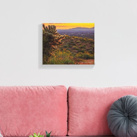 Cholla Cactus Desert Flowers Arizona Sunset 8 x 10 Canvas Afdruk (Insitu (Woonkamer))
