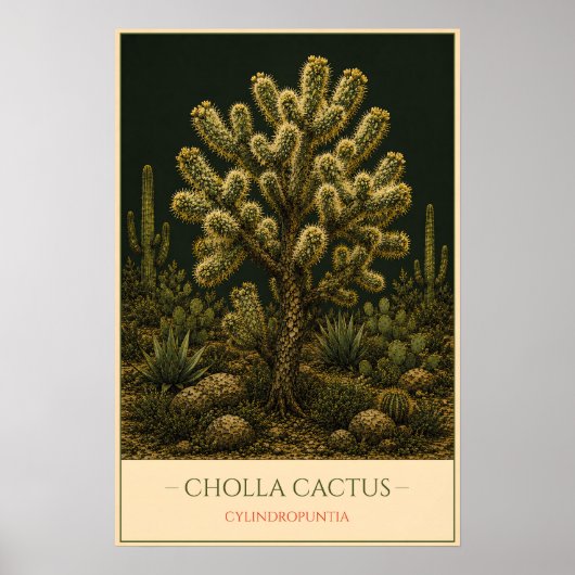 Cholla Cactus – Vintage Botanische Illustratie Poster (Voorkant)