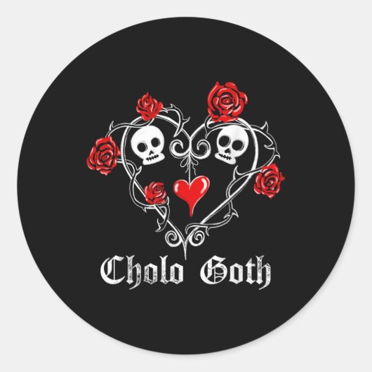 Cholo Gothic hart schedel Roos doornen Gotisch Tat Ronde Sticker (Voorkant)
