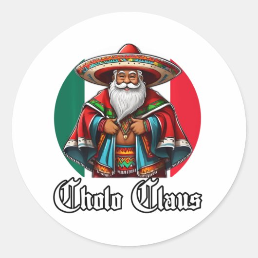 Cholo Kerstmis - Cholo Claus - Grappige Mexicaanse Ronde Sticker (Voorkant)