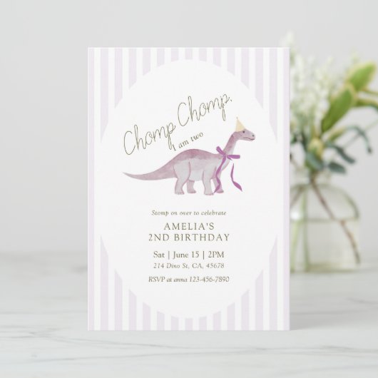 Chomp Chomp Ik Ben Twee Dinosaur Verjaardag Kaart (Staand voorkant)