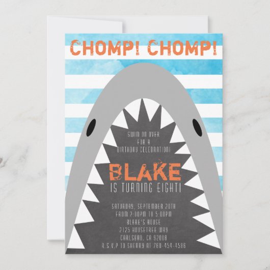 Chomp Chomp Shark Thema Verjaardagsboy gestreepte  Kaart (Voorkant)