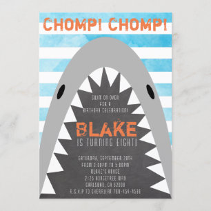 Chomp Chomp Shark Thema Verjaardagsboy gestreepte Kaart