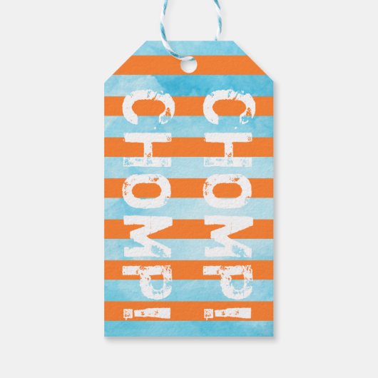 Chomp Chomp Shark Theme Birthday Boy striped Jaws Cadeaulabel (Achterkant)