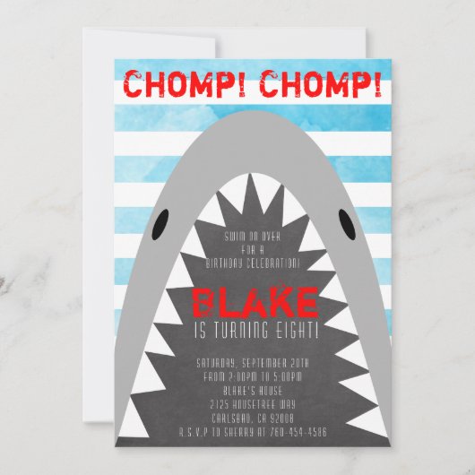 Chomp Chomp Shark Theme Birthday Boy striped Jaws Kaart (Voorkant)