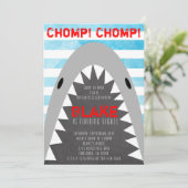 Chomp Chomp Shark Theme Birthday Boy striped Jaws Kaart (Staand voorkant)