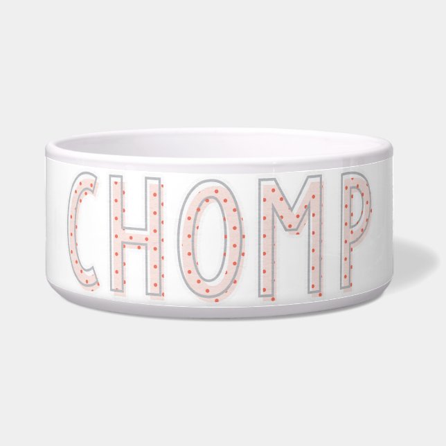Chomp Roze Stippen Keramische Pet Bowl Voerbakje (Voorkant)