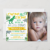 Chomp & Stomp! Dinosaur Boys 2e verjaardag Foto Kaart (Voorkant)