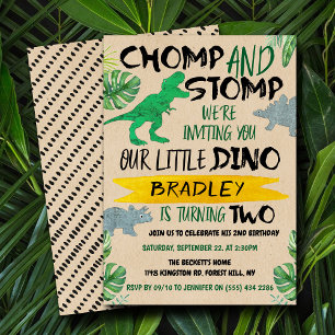 Chomp & Stomp! Dinosaur Boys 2e verjaardag Kaart