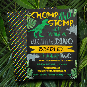 Chomp & Stomp! Dinosaur Boys 2e verjaardag Kaart