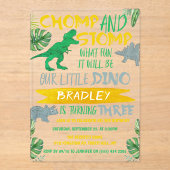 Chomp & Stomp! Dinosaur Boys 3rd Birthday Acryl Uitnodigingen (Voorkant)