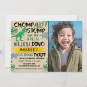 Chomp & Stomp! Dinosaur Boys 3rd Birthday Foto Kaart (Voorkant)