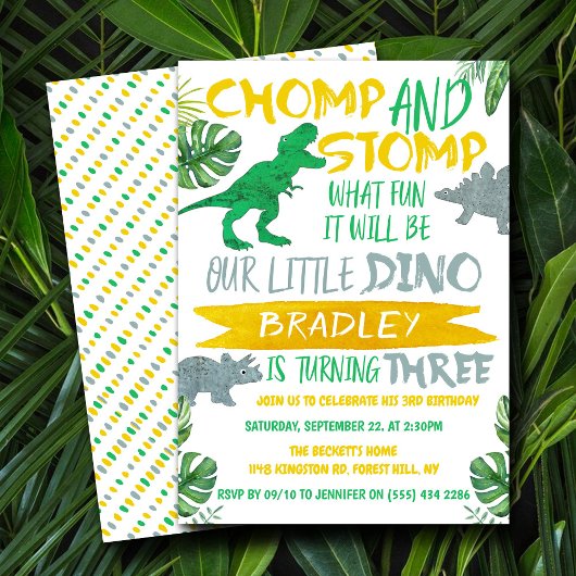 Chomp & Stomp! Dinosaur Boys 3rd Birthday Kaart