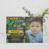 Chomp & Stomp! Dinosaur Boys 4e verjaardag Foto Kaart (Staand voorkant)