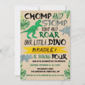 Chomp & Stomp! Dinosaur Boys 4th Birthday Kaart (Voorkant)