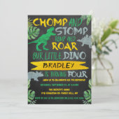 Chomp & Stomp! Dinosaur Boys 4th Birthday Kaart (Staand voorkant)