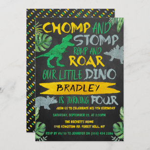 Chomp & Stomp! Dinosaur Boys 4th Birthday Kaart