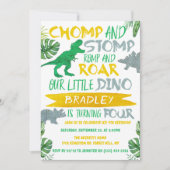 Chomp & Stomp! Dinosaur Boys 4th Birthday Kaart (Voorkant)