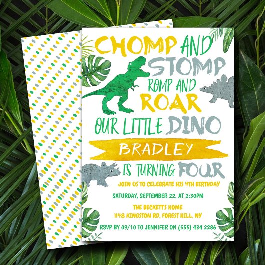 Chomp & Stomp! Dinosaur Boys 4th Birthday Kaart