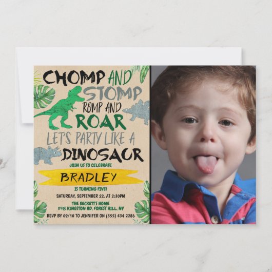 Chomp & Stomp! Dinosaur Elke ouderdag Foto Kaart (Voorkant)