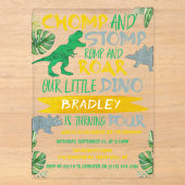 Chomp & Stomp! Dinosaur Jongens 4de Verjaardag Acryl Uitnodigingen (Voorkant)