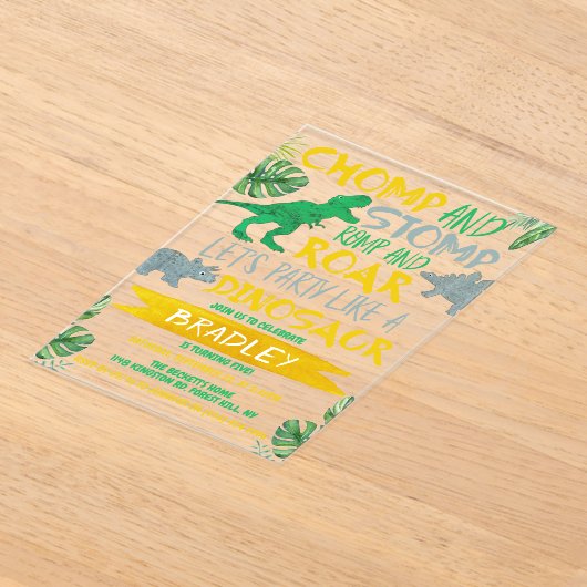 Chomp & Stomp! Dinosaur koopt elke dag Acryl Uitnodigingen (Laagn)