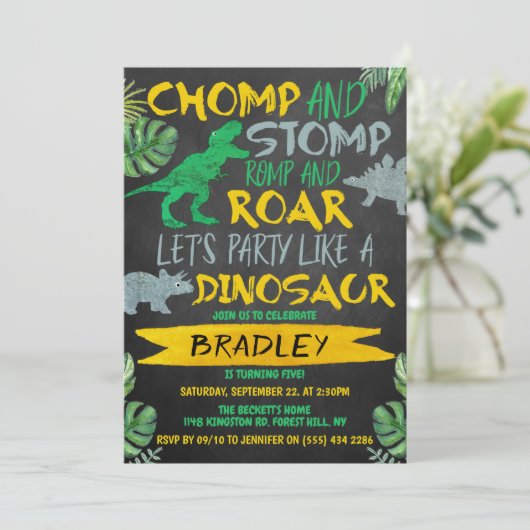 Chomp & Stomp! Dinosaur koopt elke dag Kaart (Staand voorkant)