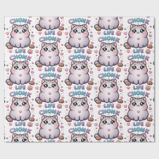 CHONK LIFE CAT - Kawaii stijl Schattigee kat Cadeaupapier (Vlak)