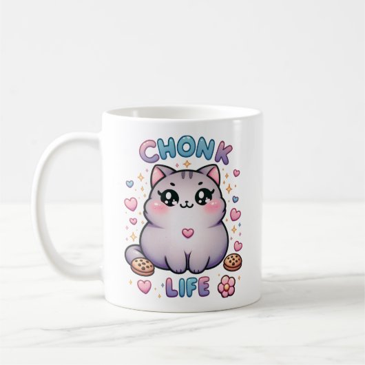 CHONK LIFE CAT - Kawaii Style Cat Design Koffiemok (Links)