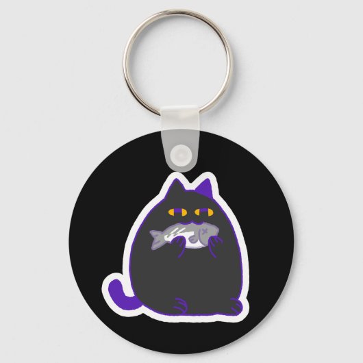 Chonky Black Cat with a Fish Keychain (Voorkant)