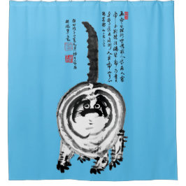 Chonky Gestreepte Japanse Tabby Cat Douchegordijn