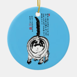 Chonky Gestreepte Japanse Tabby Cat Keramisch Ornament
